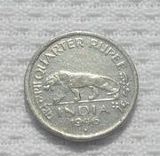 Indie Brytyjskie Cesarz Jerzy VI 1/4 rupii 1946 KM# 548 Tygrys azjatycki