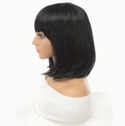 Peruka włosy czarne włosy proste Bob grzywka 