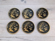 Zestaw 6 orientalnych tacek dekoracyjnych – czarno-złote, 14 cm