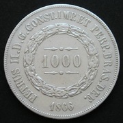 Brazylia 1000 reis 1866 - srebro