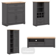 Zestaw 4 mebli Tolmin BRW - komoda + RTV + witryna + regat | NOWY