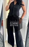 Komplet czarny garnitur Emo elegancki szerokie spodnie cyrkonie kamizelka