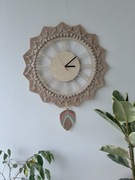 Zegar ścienny duży XL liść listek piorę pióro makrama boho sklejka drewno