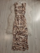 ZARA piękna sukienka satynowa długa z rozporkami zwierzęcy wzór