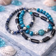 Zestaw 3 bransoletek  hematyt, lapis, lawa wulkaniczna, kryształy