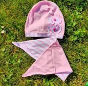 Polski piękny komplet bawełniany,czapka + chustka dwustronna,r. 2-4 lata