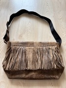 Wielka duża skórzana torba z frędzlami vintage boho retro