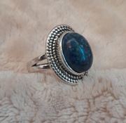 Pierścionek vintage srebrny z niebieskim kamieniem owalny boho retro 