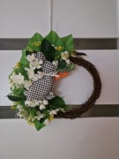 Wianek wielkanocny 38 cm na Drzwi z Królikiem- Dekoracja wiosenna Handmade