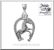 Srebrny wisiorek koń w podkowie z cyrkoniami Tychy