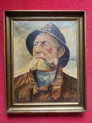 Stary obraz na płótnie sygnowany Portret Rybaka 