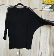 Merry Rose czarny cienki sweterek nietoperz cekiny cyrkonie oversize XL/44