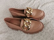 Mokasyny na grubej podeszwie beżowe 