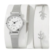 Zegarek damski srebrna bransoleta Biała tarcza czytelna + Bransoletka