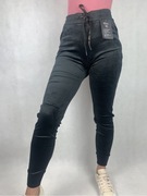 Spodnie welurowe z wysokim stanem M/L (czarne)