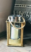 Drewniany lampion latarnia Loft z wkładem szklanym