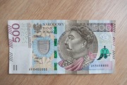 Banknot 500 Pięćset złotych 2017 SERIA AK8466666