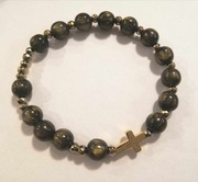 RÓŻANIEC bransoletka dziesiątka hematyt czarno złota żywica