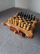 SZACHOWNICA z szufladami + PIONKI / drzewo oliwkowe / szachy