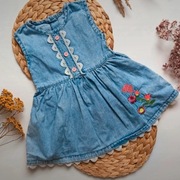 Sukienka jeansowa jeans 86 haftowana kwiaty kwiatki guziki koronka krótka