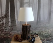 Drewniana DĘBOWA Lampa Lampka Nocna Stołowa z korą -- FAKŁY