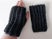 Handmade mitenki rękawiczki wełniane szare