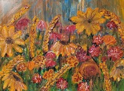 Ręcznie malowany obraz strukturalny kwiaty łąka pełna kwiatów 60 na 80