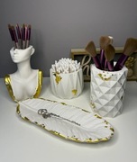 Zestaw organizerów gipsowych ręcznie robionych, pędzle, biżuteria,kosmetyki