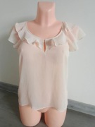 Przewiewna bluzka z krótkim rękawem, przewiewna z falbanką