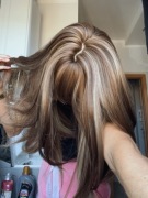 Peruka nowa jak naturalne brąz blond pasemka gęste grzywka dla kobiet