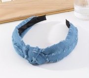 Opaska do włosów z węzłem niebieski jeans przecierany