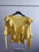 Ciepły żółty damski sweter sweterek z falbankami l/xl
