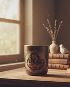 DUŻY KUBEK CERAMICZNY – RĘCZNIE ZDOBIONY WAZON POJEMNIK NA BIURKO  VINTAGE 