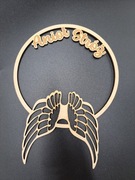 NAPIS drewniany skrzydła sklejka komunia makramy ANIOŁ STRÓŻ 15cmx20cm