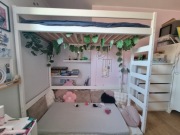 drewniane łóżko wysoka antresola 90x200