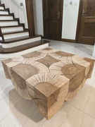 Stolik kawowy drewniany 86x86 cm – lity jesion, ława do salonu