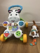 2 zabawki Fisher price chodzik zebra interaktywny piesek ze skarpetką 