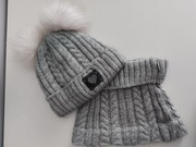 Piękny modny komplet czapka i komin szary AJS