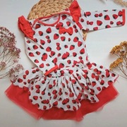 Komplet spódniczka body białe w truskawki tiulowa falbanki 86 długi rękaw