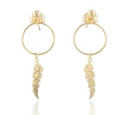 Kolczyki złote koła z piórem ze stali chirurgicznej