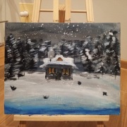 Obraz, pejzaż, widok recznie malowany, 24cm x 30cm