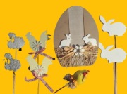 Ozdoby wielkanocne - DUŻY ZESTAW - figurki na piku i stojąca drewniana