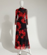 Sukienka w kwiaty długa elegancka z długim rękawem maxi wieczorowa