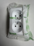 Gniazdo podwójne Schneider PRIMA z uziemieniem białe n/t