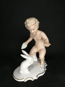 Porcelanowa figurka Wallendorf putto z królikiem