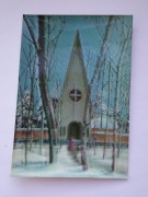 Widokówka 3D stara - kościół w zimowej aurze
