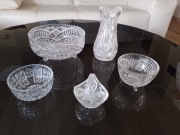Kryształowe miski, koszyczek i flakon