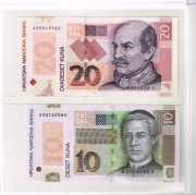 Chorwacja zestaw banknotów 10 i 20 kuna UNC