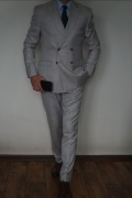 Garnitur męski Issac Dewhirst dwurzędowy szary jasny elegancki 48 