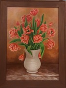Obraz:"Tulipany w wazonie" , akryl na płótnie w ramie  81 x 61 cm. 